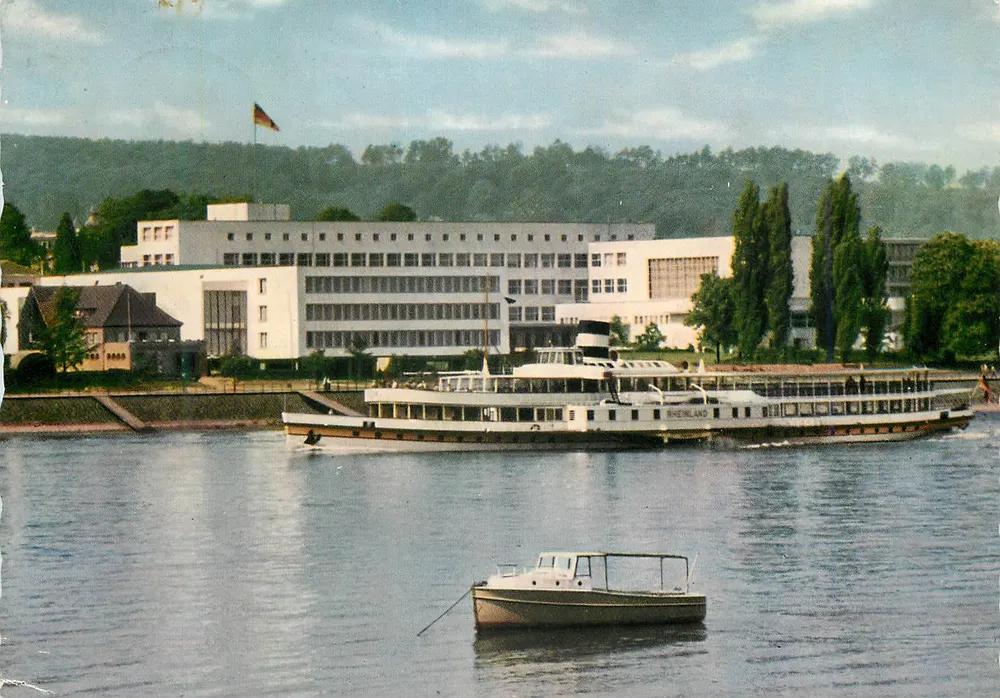 Bonn - Bundeshaus - widok na Ryn - czterofarbowy druk na podstawie Agfacolor - Awers