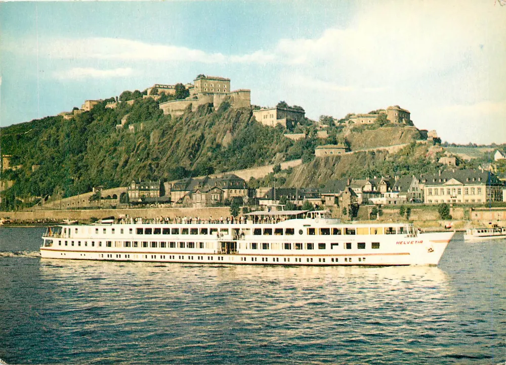 Festung Ehrenbreitstein am Rhein — mit dem M.S. Helvetia — Georg Stilke GmbH, Köln a. Rh. - ss Bestellnr. N. R. 1866-f - Vorderseite
