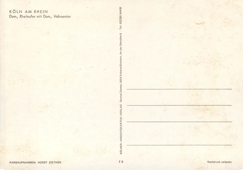Cologne am Rhein — Cathédrale du Dom et vue du Rhin — éditeur Kölner-Ansichtskarten-Verlag - Verso