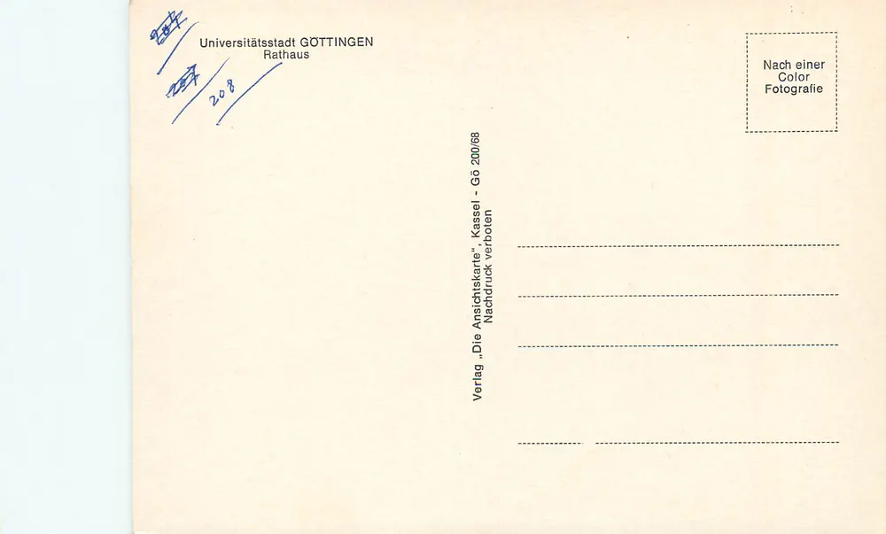 Rathaus — Cidade Universitária de GÖTTINGEN — Verlag „Die Ansichtskarte“, Kassel - Verso