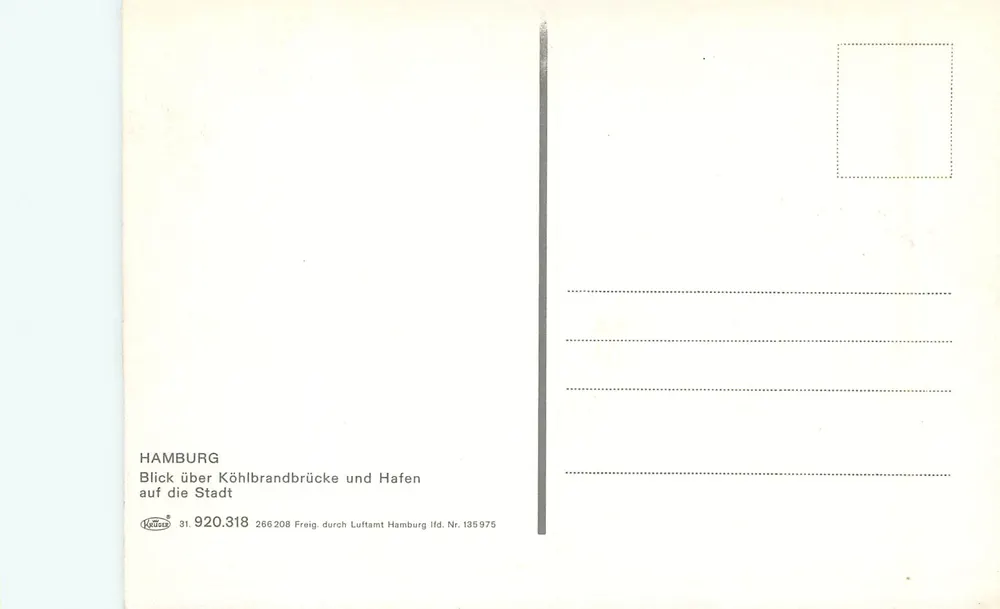 Hamburg — Luftbild der Köhlbrandbrücke und des Hafens — Verlag Körber, Nr. 31.920.318 - Rückseite