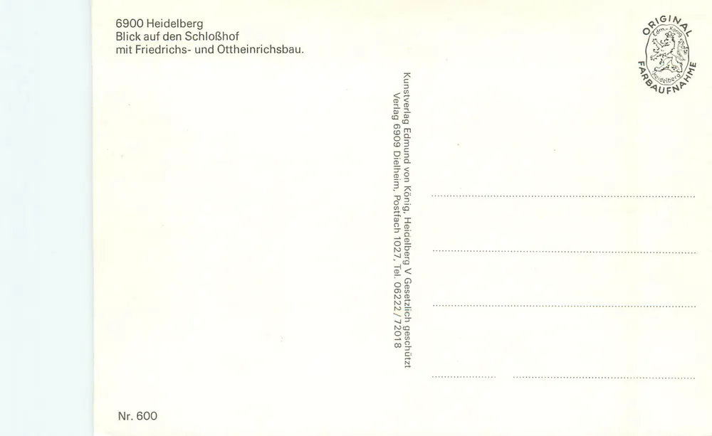 Heidelberg — Schlosshof z budynkami Fryderyka i Ottheinricha — Kunstverlag Edmund von König - Rewers