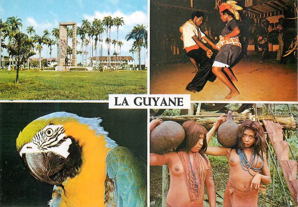 A Guiana — paisagem, dança, papagaio, mulheres indígenas — Edições G. Delabrière - Frente