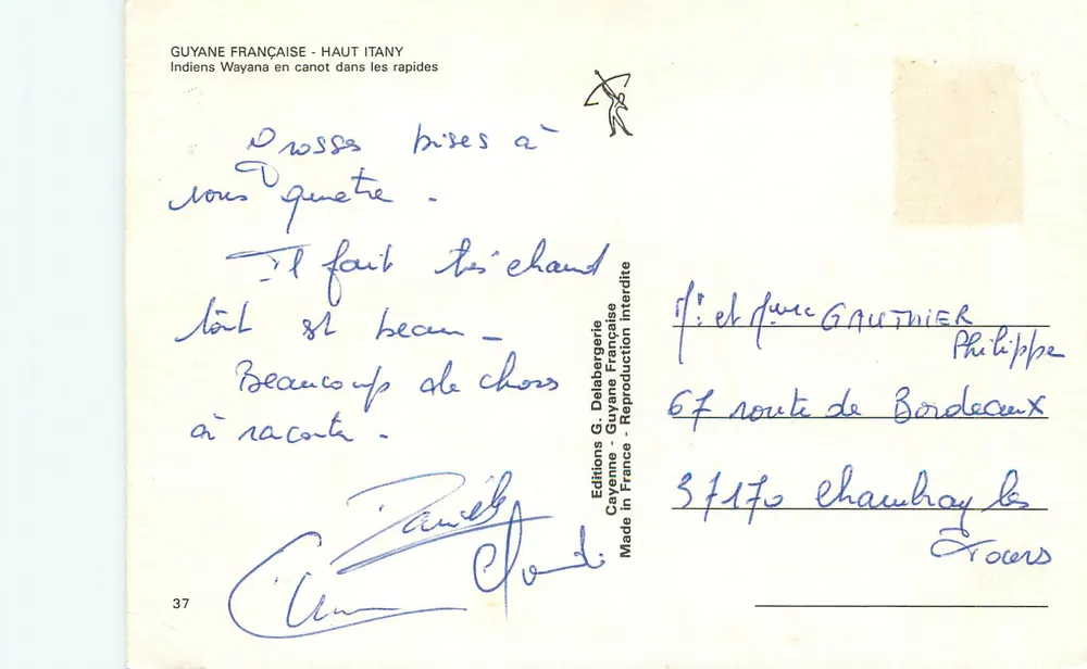 Französisch-Guayana - Haut Itany — Wayana-Indianer in einem Kanu auf dem Fluss — Verlag: G. Delabergerie, Nr. 37 - Rückseite