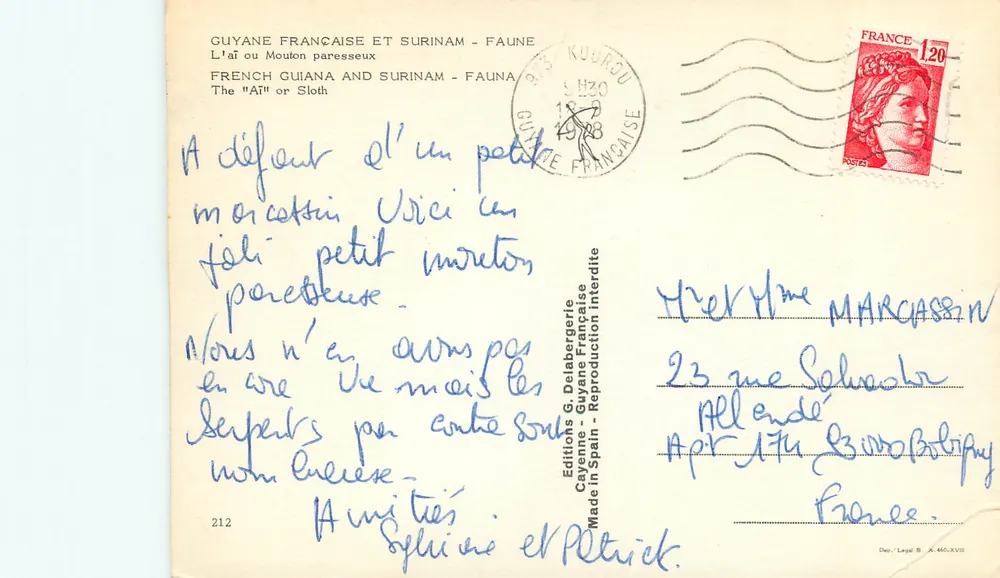 Der Aï (oder fauler Schaf) — Französisch-Guayana und Suriname — Éditions G. Delabergerie - Rückseite