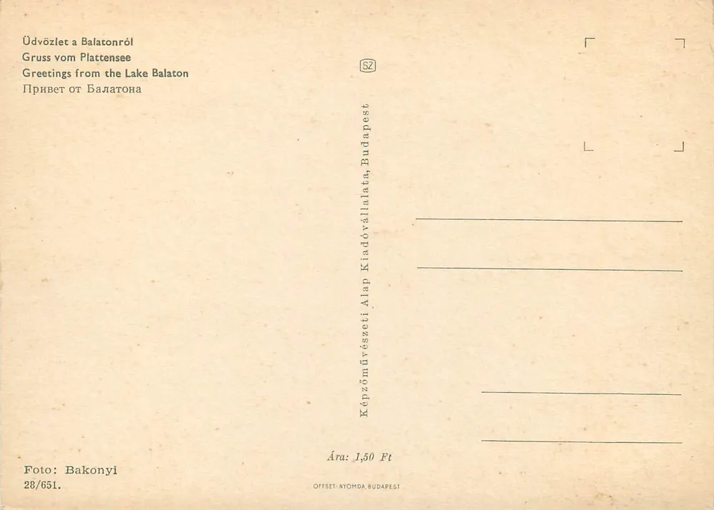 Regaty jachtów — Jezioro Balaton — wydawca Bakonyi, nr 28/651 - Rewers