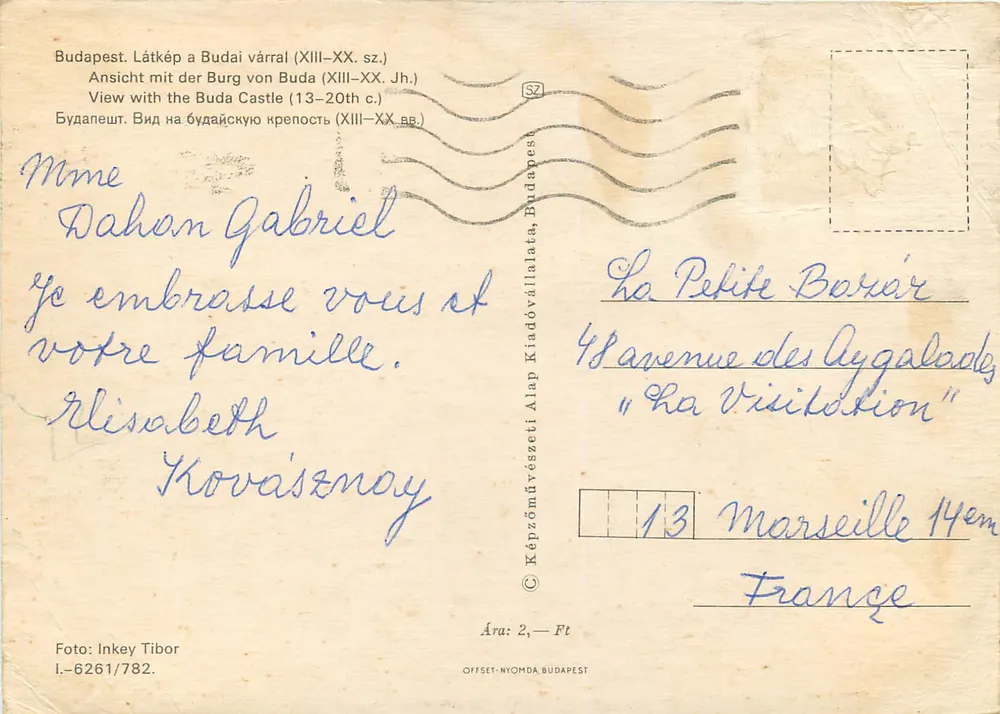 Budapest — vista da cidadela de Buda — editor Inkey Tibor, n° I-6261/782 - Verso