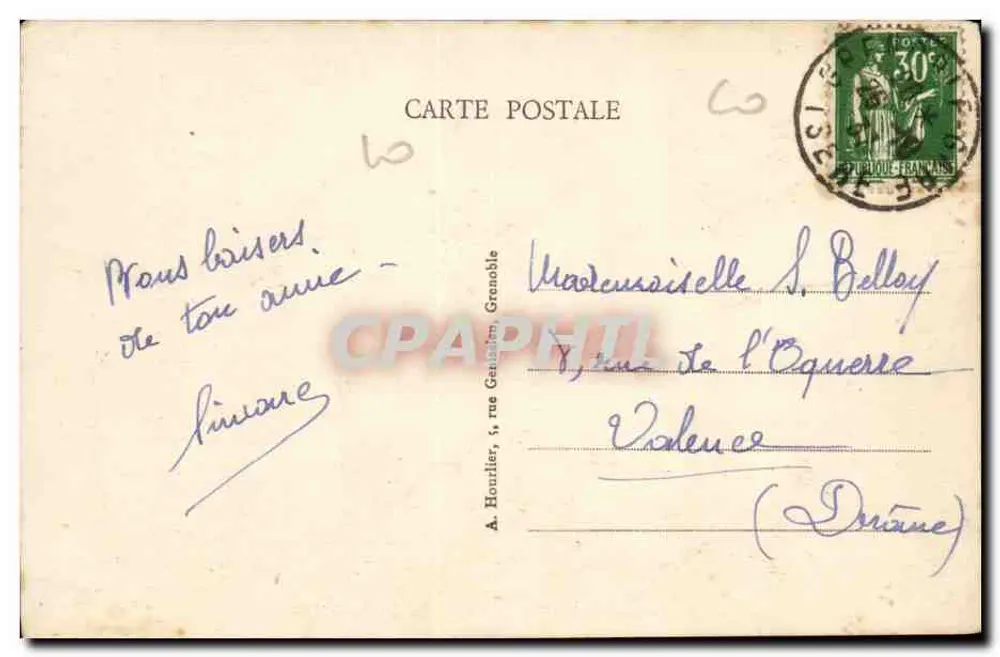 Grenoble — Place Victor-Hugo — editor A. Houltier, n° 594-2 - Verso