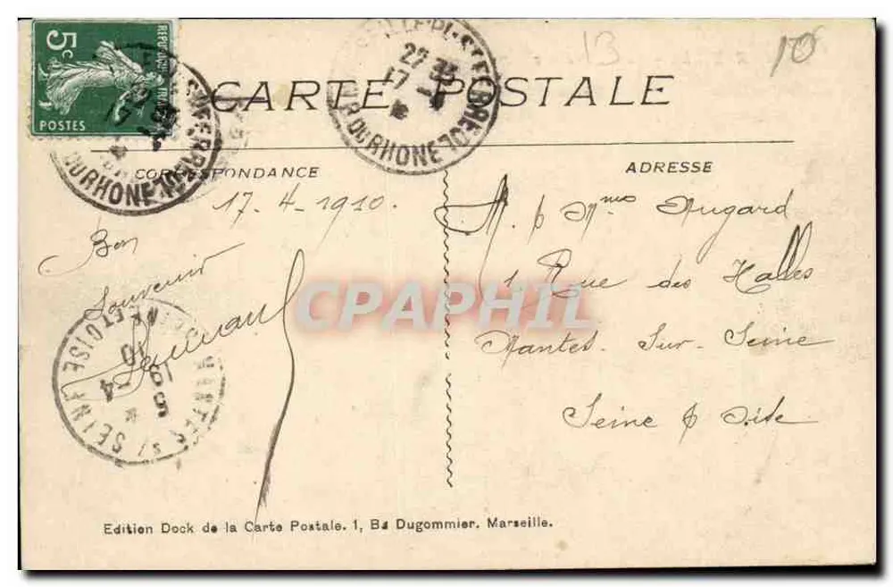Marseille - A Prefeitura — editor Dugommier, n°5 - Verso