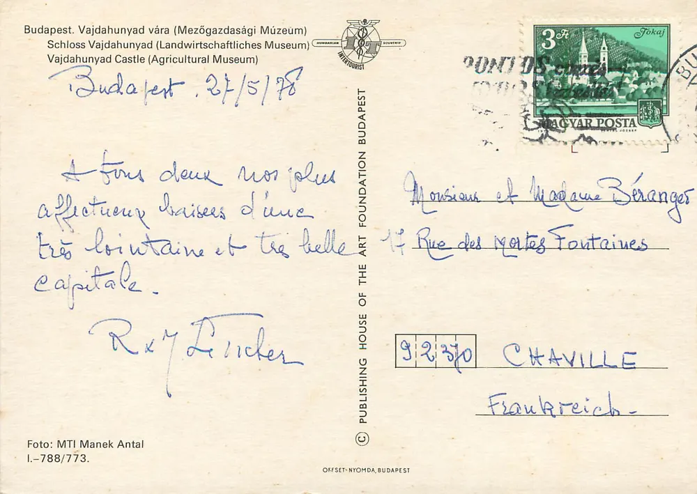 Castelo de Vajdahunyad — Budapeste — editor MTL Manek Antal, n° série I.-788/773 - Verso