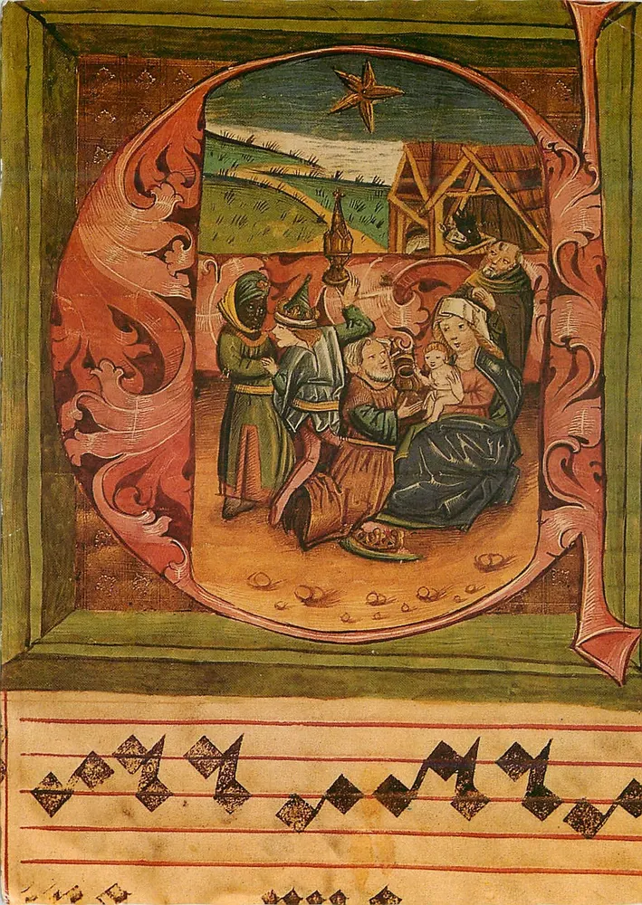 Natividade — miniatura de J. Zmiley, cerca de 1500 — Főszékeseházi Könyvtár, Esztergom - Frente