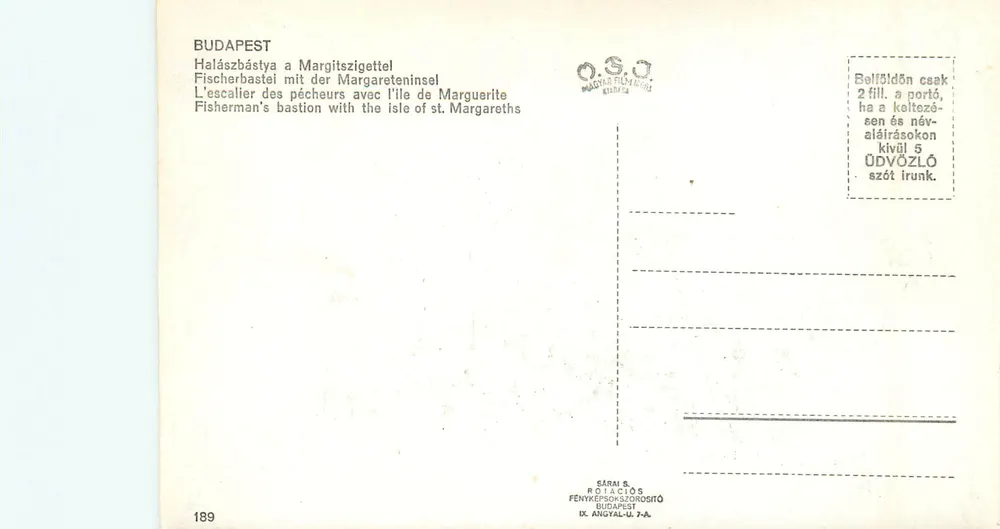 Budapest — Halászbástya a Margitszigettel — O.S.J. Budapest - Verso
