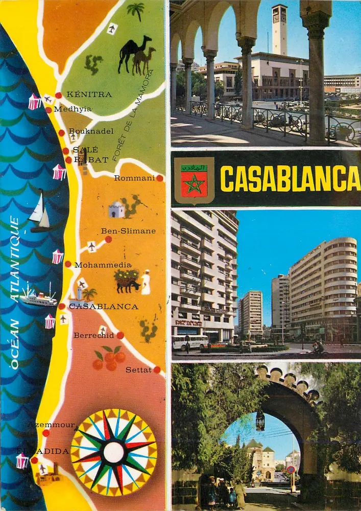 Casablanca — Carta postal turística com mapa e fotos — Komaroc SA - Frente