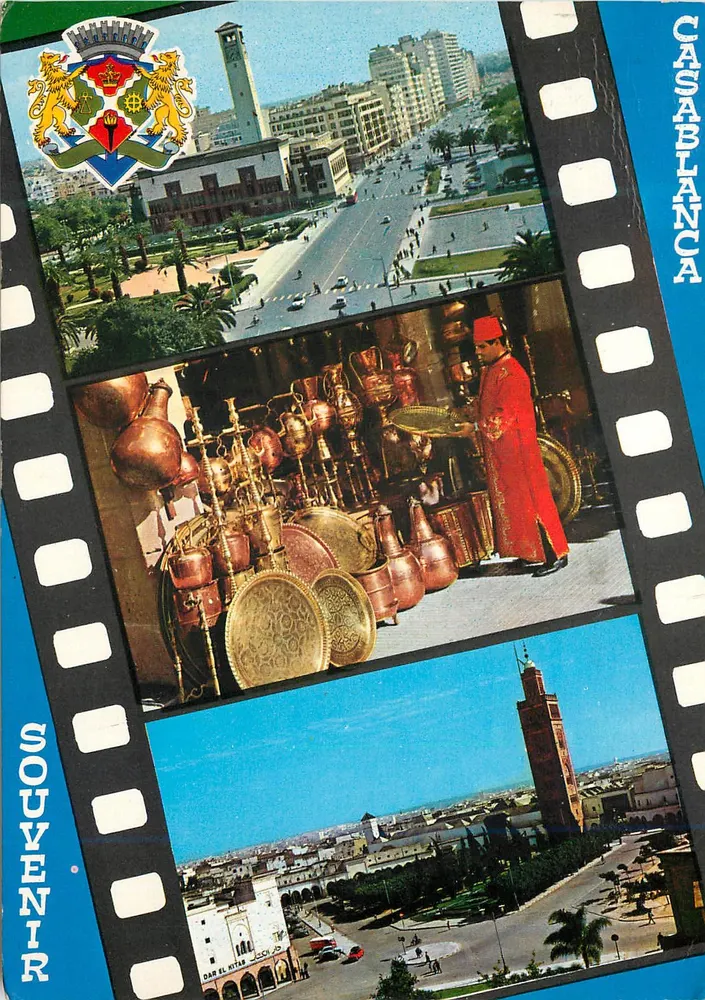 Casablanca — vue panoramique, marchand de cuivre et mosquée — Souvenir de la Ville - Recto