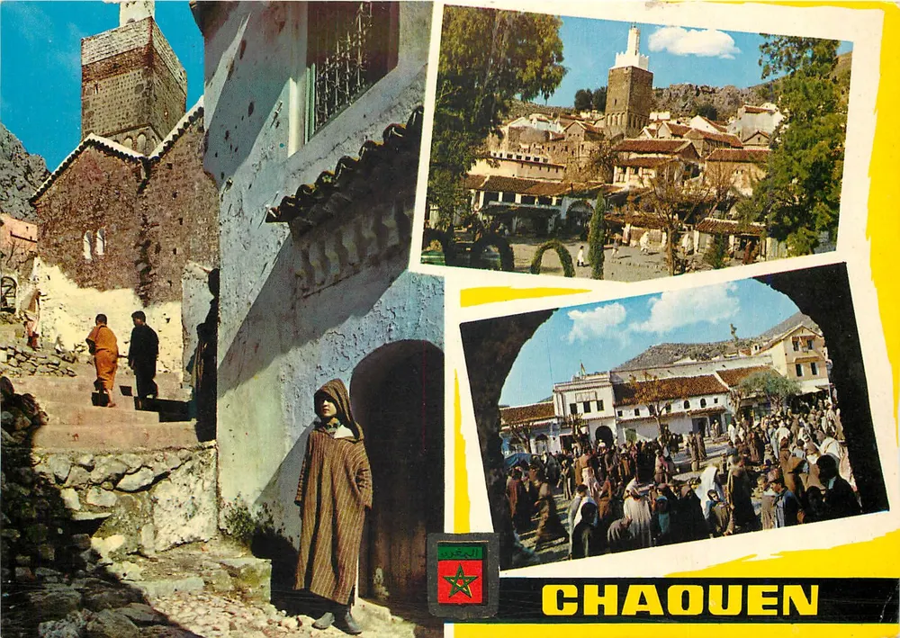 Chaouen — vista panorâmica e rua animada — Éd. Escudo de Oro, n° 11 - Frente