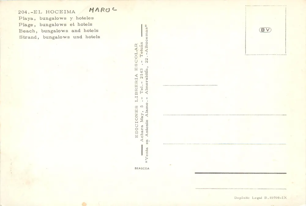 El Hoceima — Beach, Bungalows and Hotels — Editions Librerie Escolar - Back