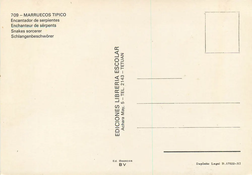 Encantador de serpientes — Marruecos — Ediciones Librería Escolar - Reverso