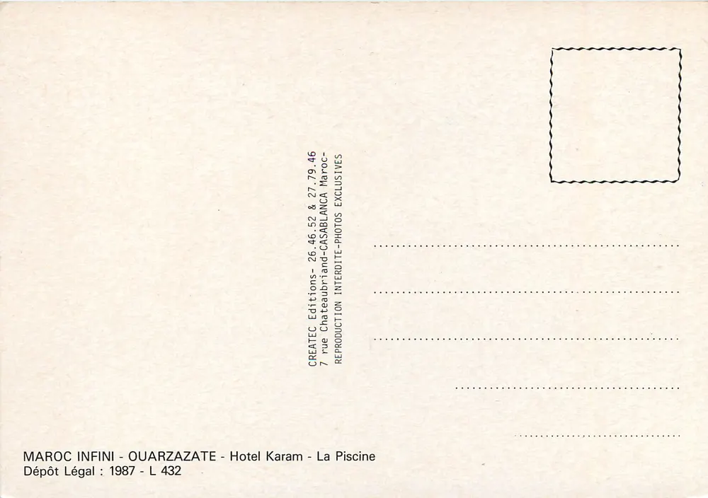 Hôtel Karam - Ouarzazate — Maroc Infini — CREATEC Editions - Verso