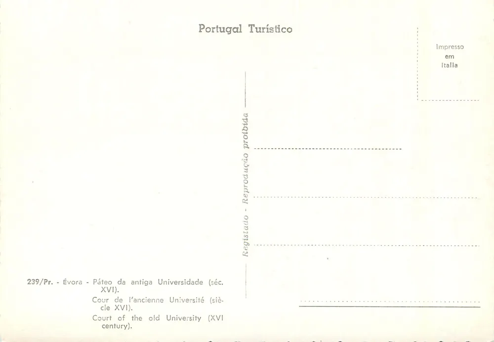 Patio del antiguo Universidad — Évora — editor Portugal Turístico, n° 239/Pr - Reverso