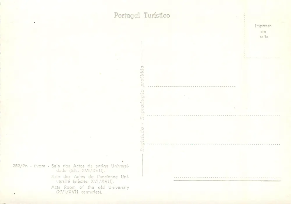 Évora - Sala dos Actos der alten Universität (16./17. Jahrhundert) — Portugal Turístico, Nr. 252/Pr. - Rückseite