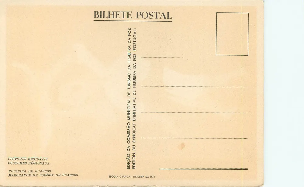 Figueira da Foz — Vendedora de pescado — Edición de la Comisión Municipal de Turismo de Figueira da Foz (Portugal) - Reverso