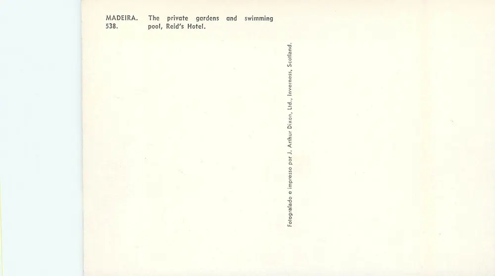 Madeira — Private Gardens and Pool, Reid's Hotel — Arthur Dixon, Ltd. - Rückseite