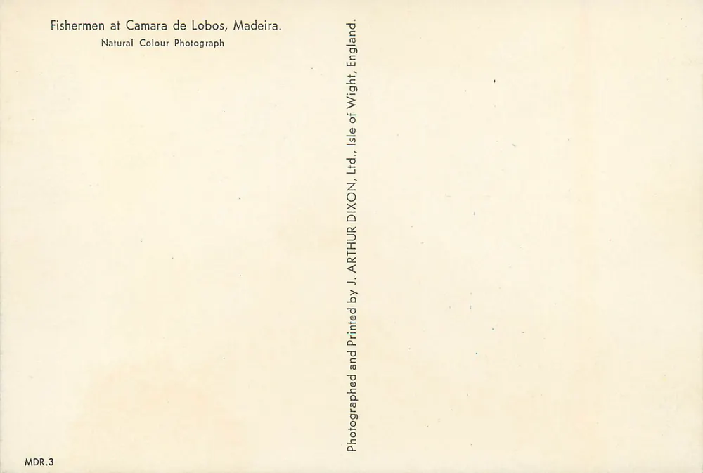 Pescadores em Camara de Lobos — Madeira — fotografia colorida por J. Arthur Dixon & Co. - Verso