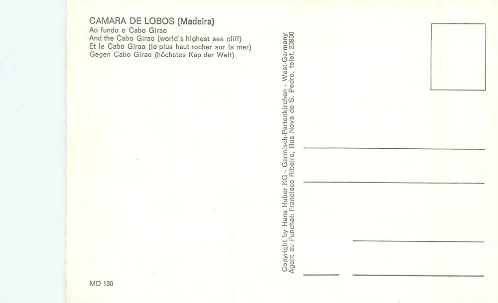 Camara de Lobos (Madeira) — der Cabo Girão (höchster Felsen über dem Meer) — Hans Huber KG, MD 130 - Rückseite