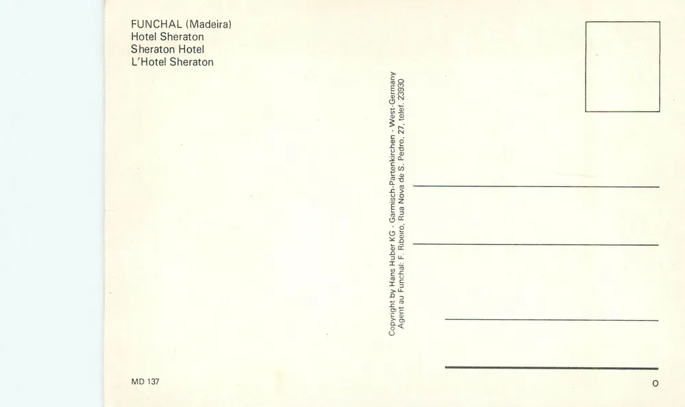 Hotel Sheraton Madeira — vista panoramica delle piscine e del palazzo — editore Hans Huber KG - Verso