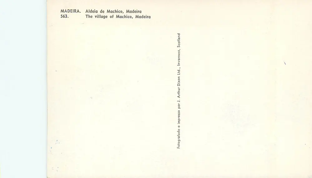 Aldeia de Machico, Madeira — vue panoramique — Arthur Dixon Ltd, Inverness, Scotland - Verso