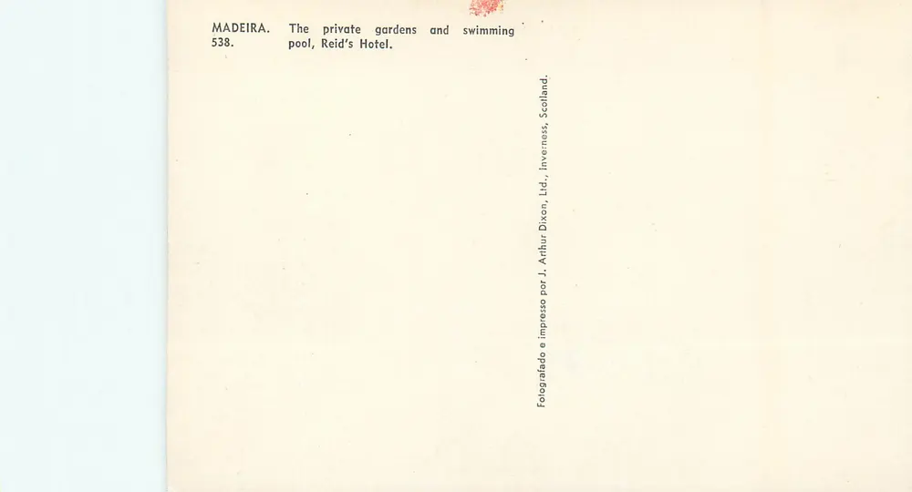 Madeira — Private Gardens and Pool of the Reid Hotel — Verlag Arthur Dixon Ltd, Nr. 538 - Rückseite