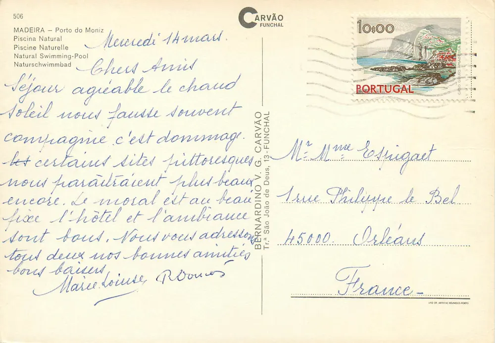 Porto do Moniz — Madeira — éditeur Carvão, n°506 - Verso