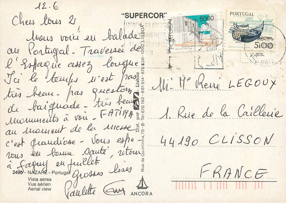 Nazaré — vue aérienne — éditeur ANCORÁ, n° 2490 - Verso