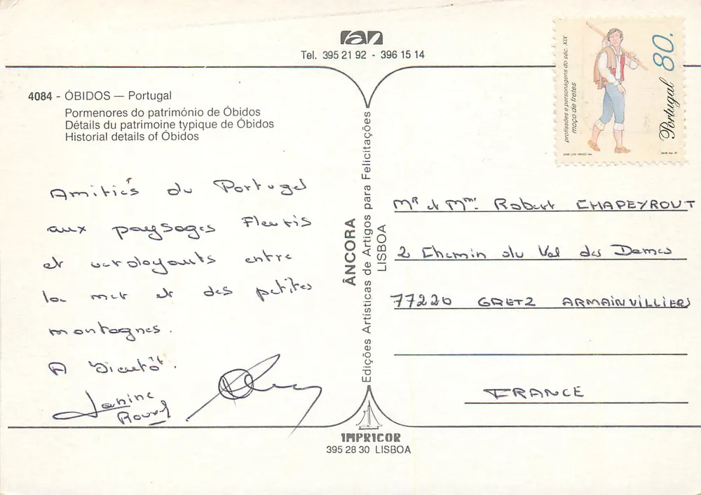 Óbidos — Details des typischen Erbes von Óbidos — Edições Artísticas para Felicitações - Rückseite