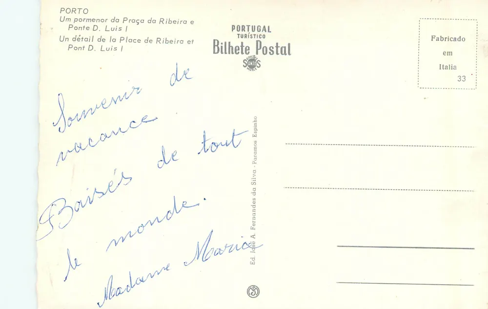 Porto — Markt der Praça da Ribeira unter der Brücke D. Luis I — Briefkarte - Rückseite