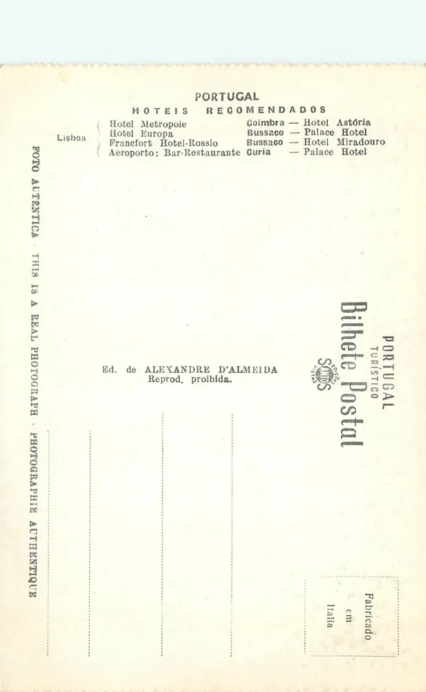 Bussaco — Floresta e Palace Hotel — Ed. Alexandre D'Almeida, n° 253 - Verso