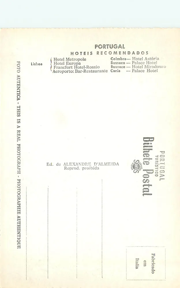 Bussaco - Palácio Hotel (zwischen alten Bäumen) — Verlag Alexandre D'Almeida, n° 259 - Rückseite