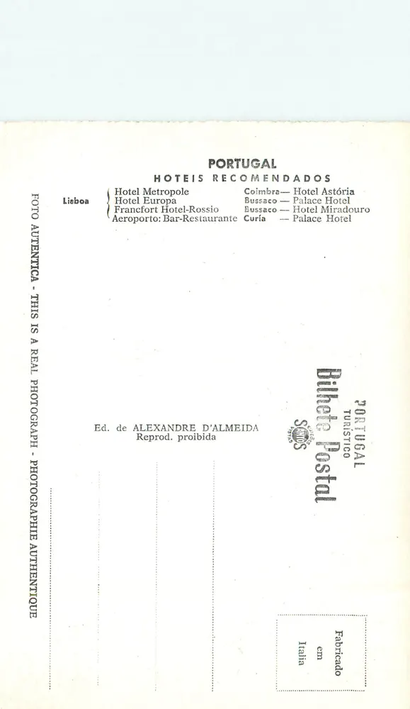 Bussaco — Galerie des Palace Hotels — Verlag Alexandre D'Almeida, Nr. 264 - Rückseite