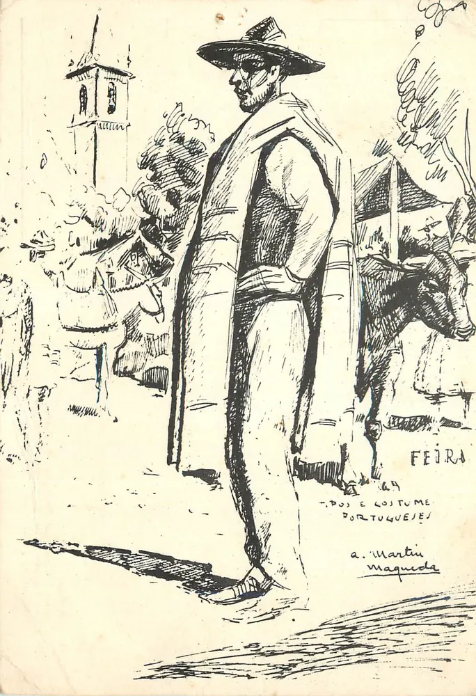 Markt — Dorfszene mit Mann in portugiesischem Kleid — a. Martin Maqueda - Vorderseite