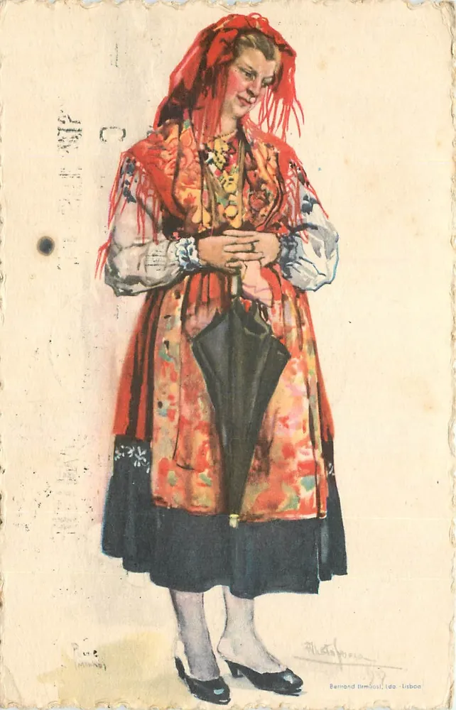 Mulher em traje tradicional português — ilustração — Bernard Ilmíssil, Ida - Lisboa - Frente