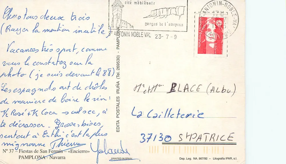 Fiestas de San Fermín — Encierro — Édita Postales Irúná, n° 37 - Rückseite