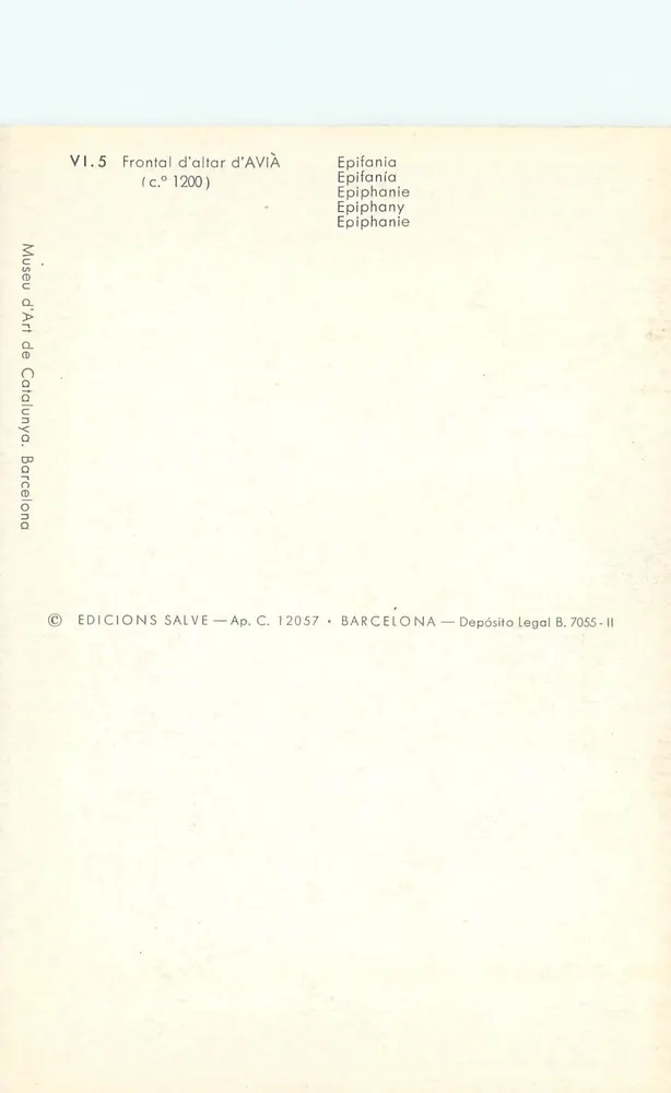 Frontal de altar de Avià — Epifania — Edições Salve, n° Ap. C. 12057 - Verso