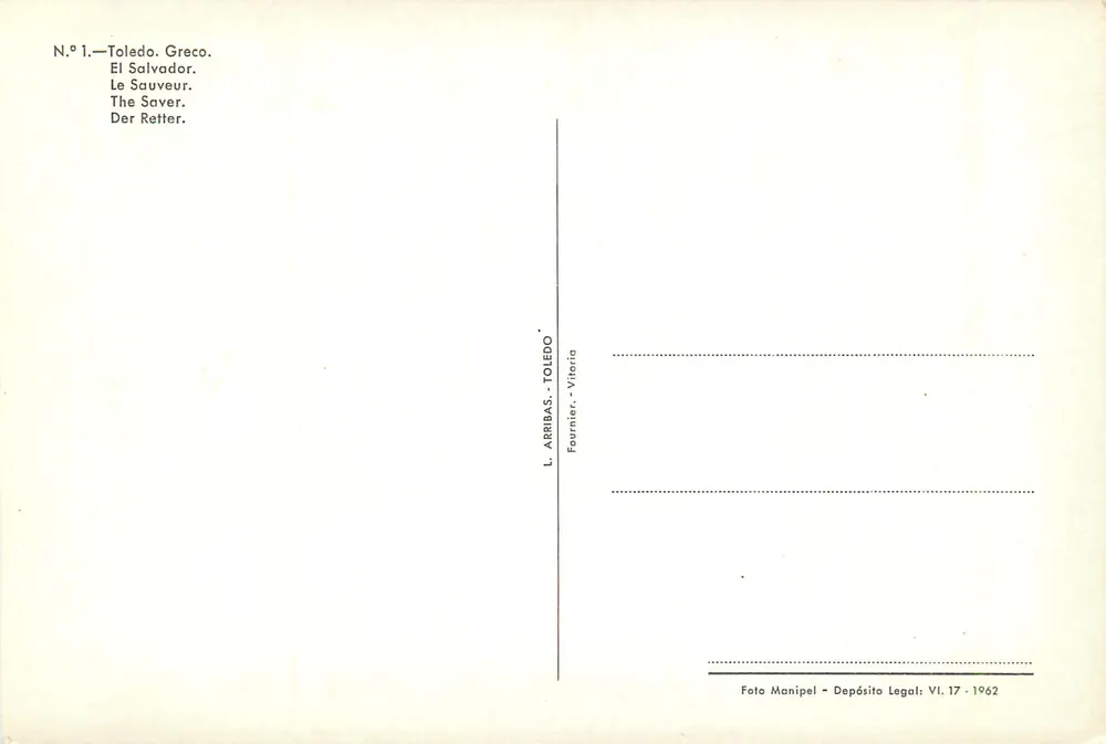 Jesus Cristo — tela de estilo barroco — editor L. Arribas, Toledo - Verso
