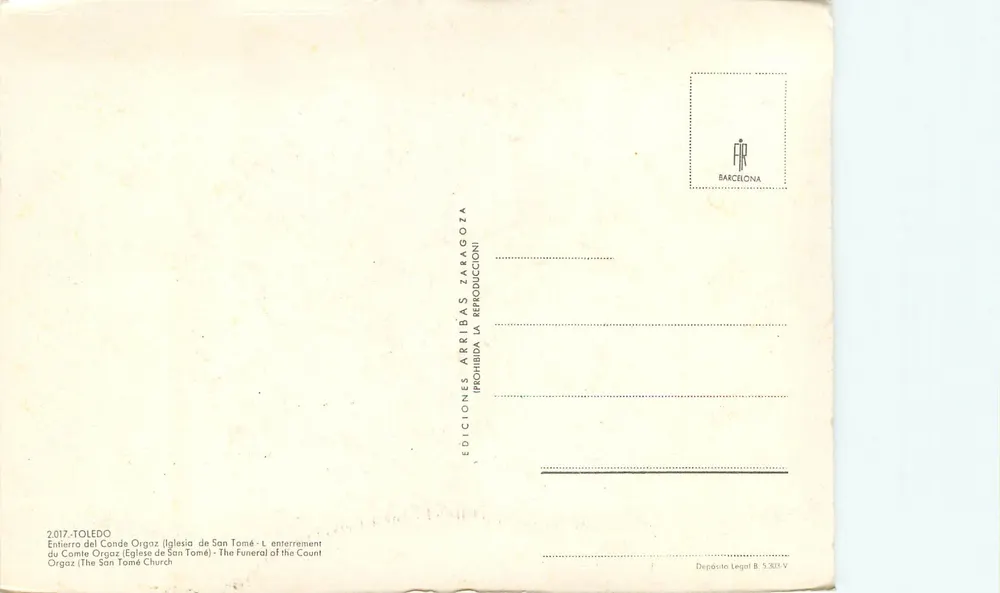 Die Trauerfeier des Grafen Orgaz — Kirche San Tomé — Editions Arribas Zaragoza - Rückseite