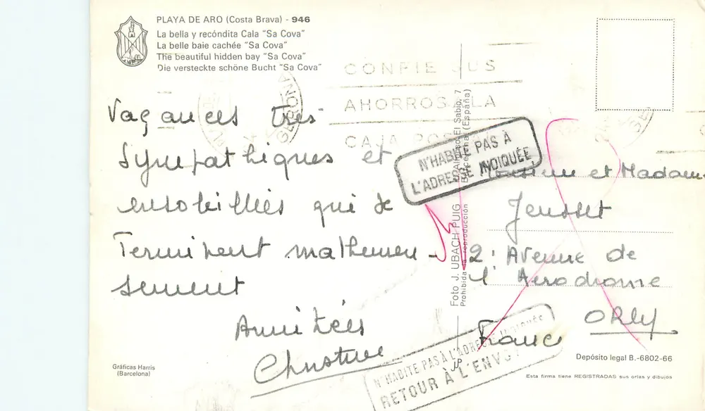 Playa de Aro (Costa Brava) — Cala 'Sa Cova' — Gráficas Harris (Barcelone) - Verso
