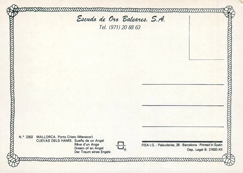 Cuevas dels Hams — Porto Cristo (Manacor) — Escudo de Oro Baleares, S.A. n° 2302 - Rückseite