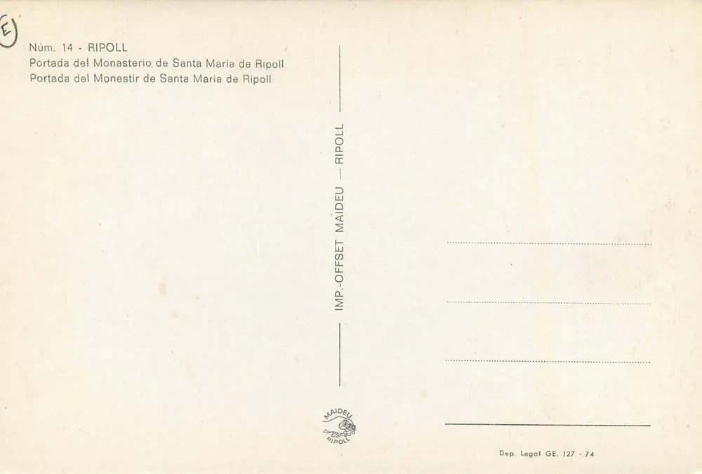 Portada del Monasterio de Santa Maria de Ripoll — Ripoll — Imp. Offset Maideu - Verso