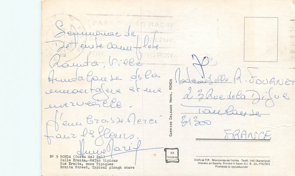 Ronda (Costa del Sol) — Rua Ermita, ruas típicas — Garrido Delgado Hnos. n°9 - Verso