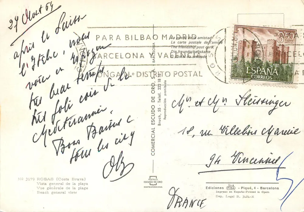 Rosas — Vista generale della spiaggia — Edizioni Piqué, n° 3179 - Verso