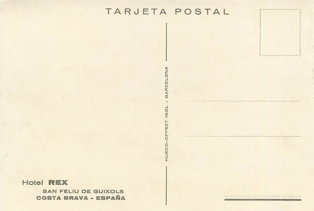 Hotel Rex — San Feliu de Guixols — Costa Brava — Verlag HUECO-OFFSET IGLÓ - Rückseite